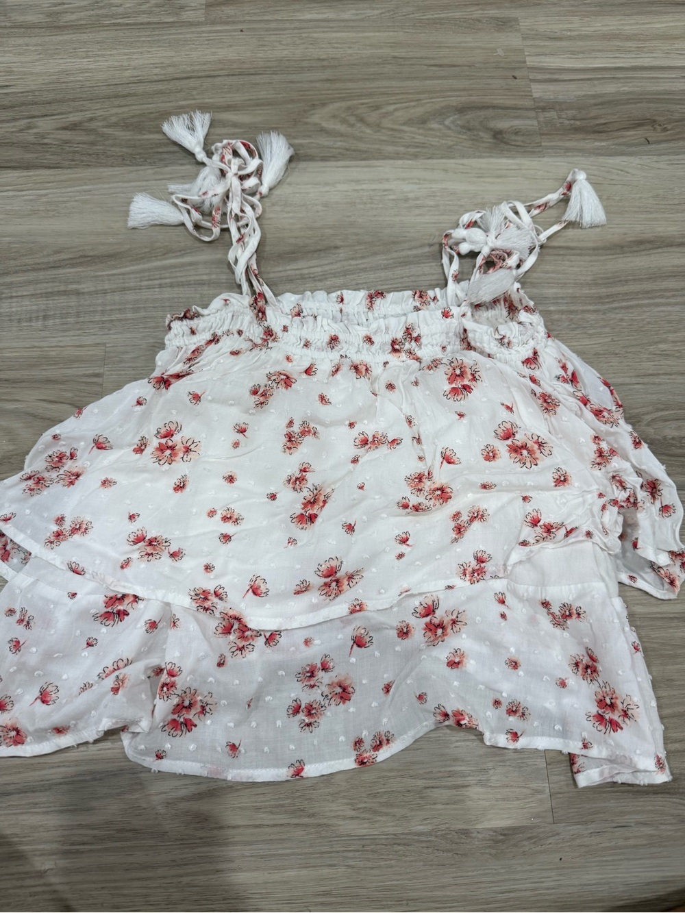 Women’s Floral Ruffle Cami Top - White with Red Floral